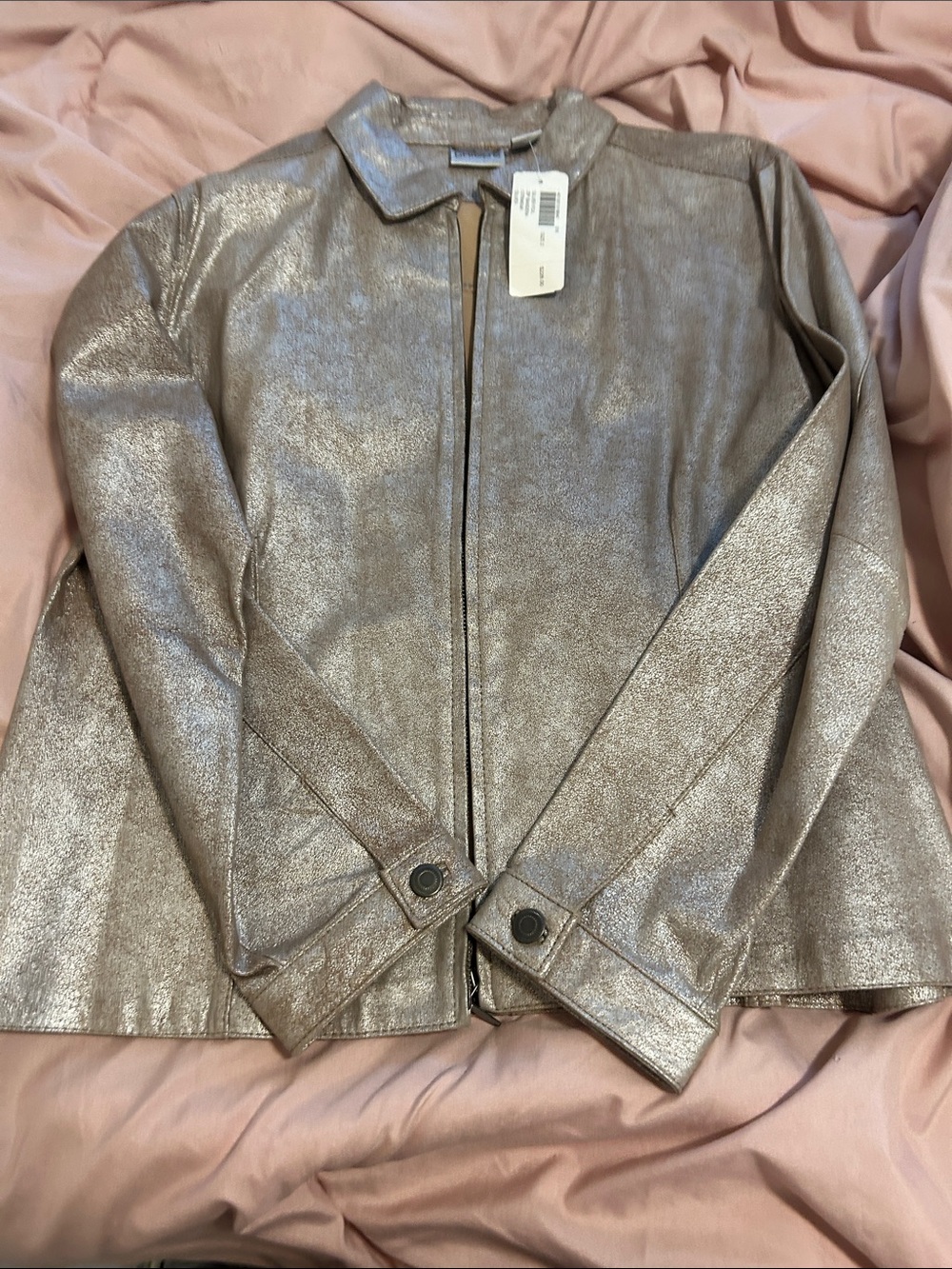 Chico's Shimmery Metallic Taupe Zip-Front Jacket